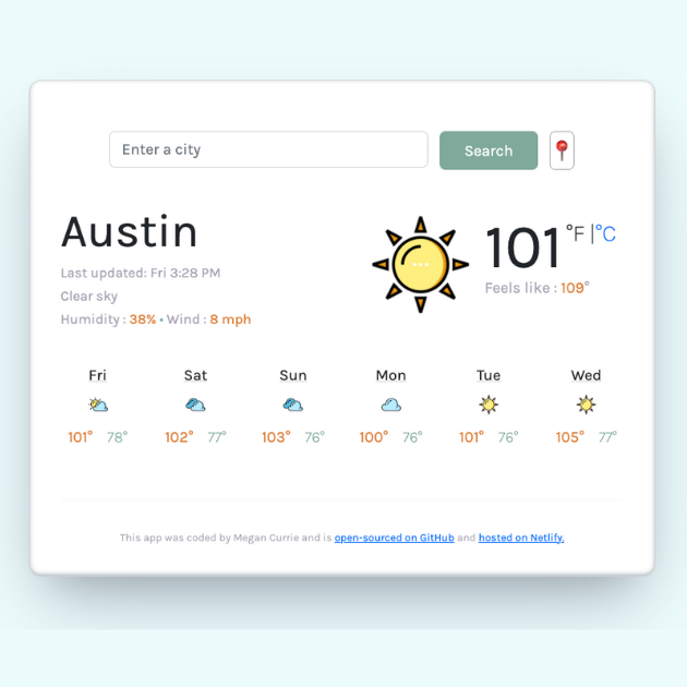 Screenshot of Weather application